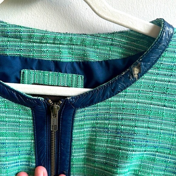 The Limited Green and Blue Woven Zipper Blazer Zippered Pockets Size L - Picture 4 of 7